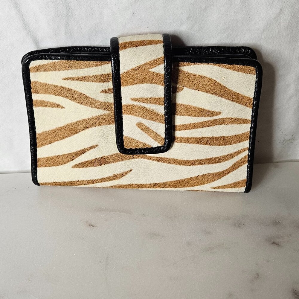 Wilson Leather Pella Small Leather and Cow Fur Snap Card Case, 12 card slots